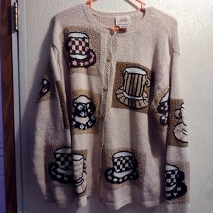 Talbot's Large Coffee Cup Hand Knit Button Down Sweater